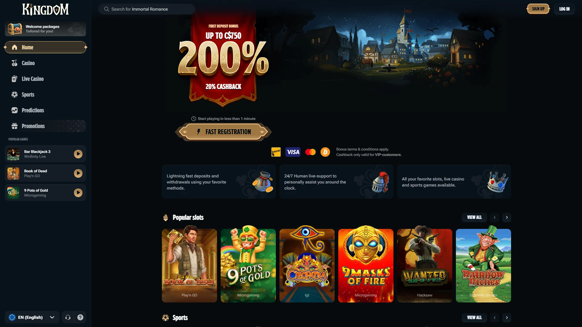 Kingdom Casino casino lobby on desktop